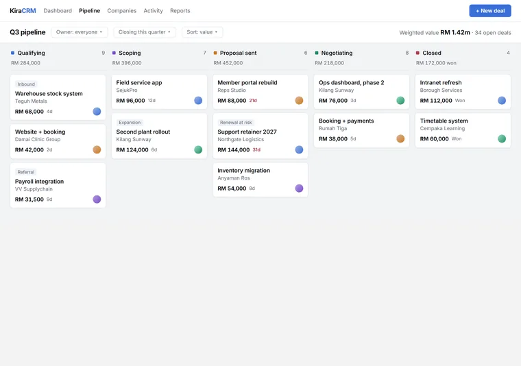 Pipeline board — a portal / web app design direction