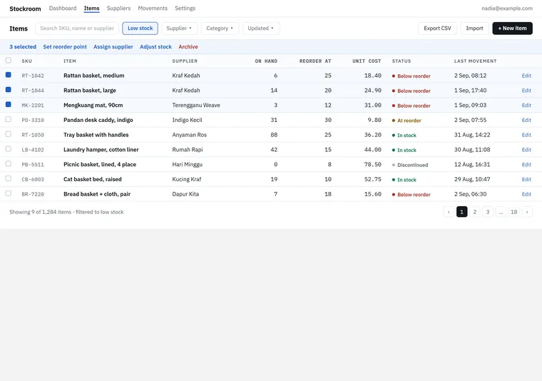 Records table — a portal / web app design direction