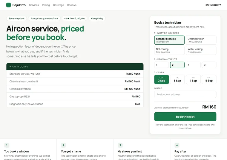 Service call-out — a booking design direction