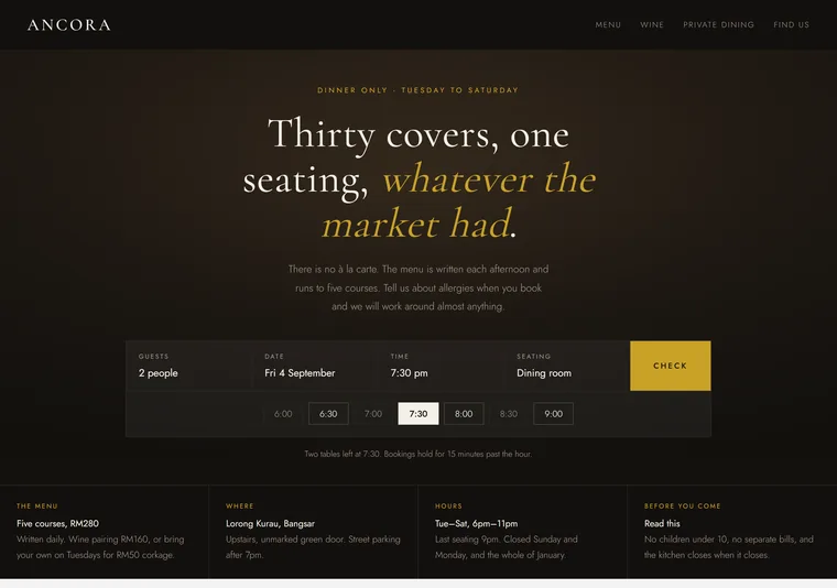 Restaurant table — a booking design direction
