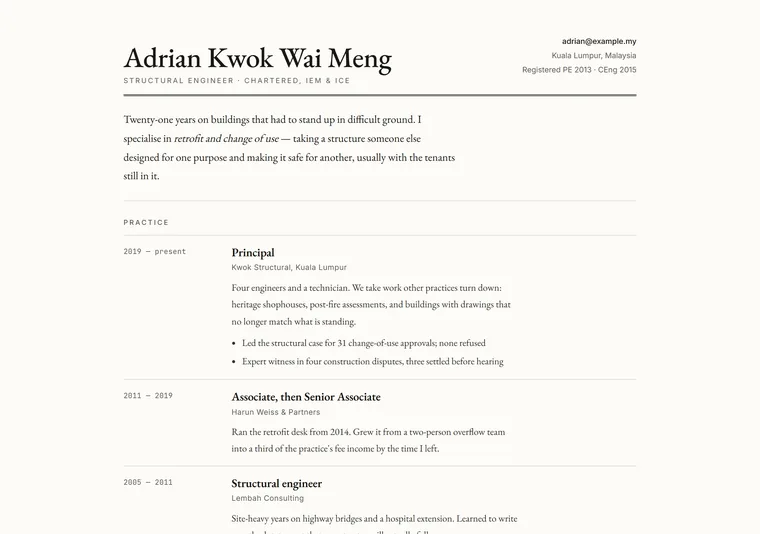 Career document — a portfolio design direction