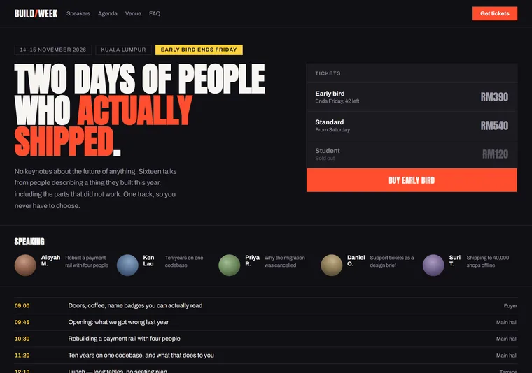 Event — a landing page design direction