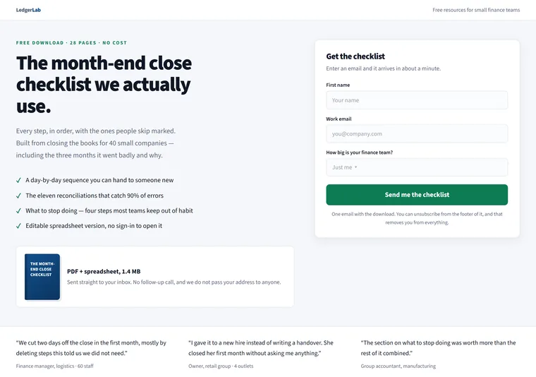 Lead magnet — a landing page design direction