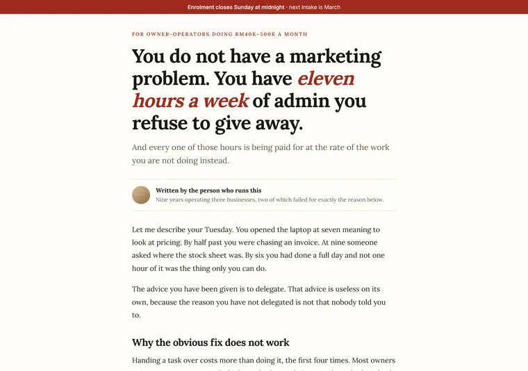 Long-form pitch — a landing page design direction